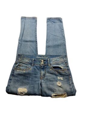 American Eagle Skinny Jeans Size 4 Medium Wash Distressed Studded